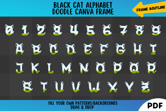 Black Cat Alphabet Doodle Canva Frames: Creative Design Tool